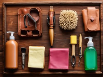 Various leather cleaning products and tools